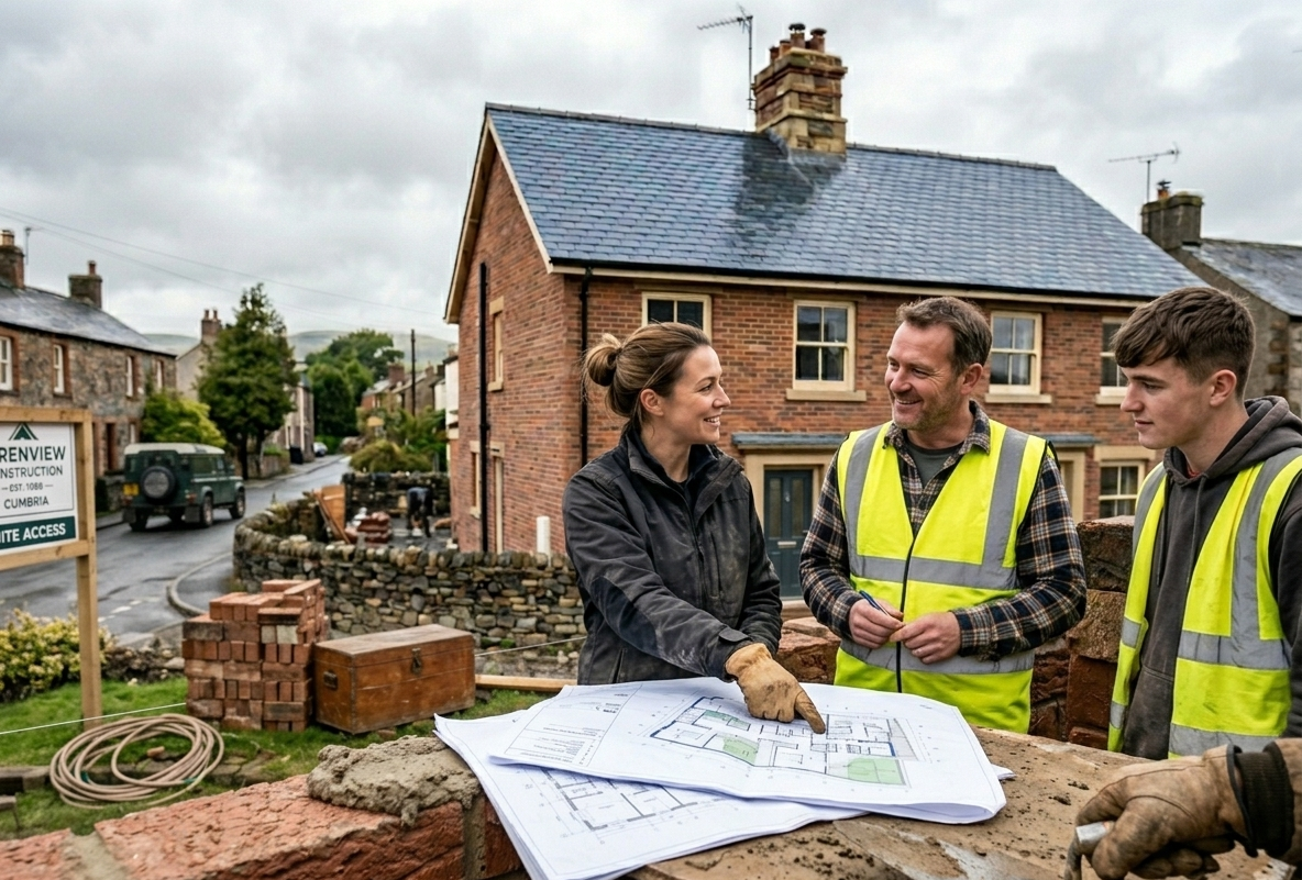 A professional view of an active Greenview Construction site showcasing the structural development phase of a residential property, emphasizing site safety and technical building expertise.
